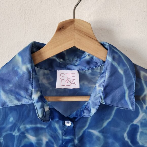 Stella Jean Silk Sheer Maxi Dress Pool Cover Summer Short Sleeve Button Up - Picture 3 of 11